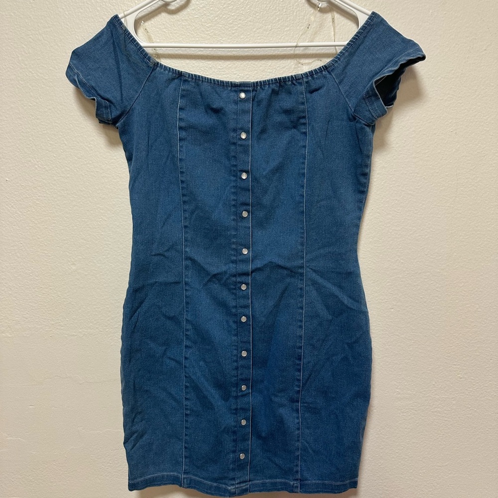 Iris Blue Off-Shoulder Button-Front Mini Dress A15
